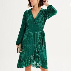 Draper James Green Velvet Burnout Dress size 3X Green Velvet Wrap Dress